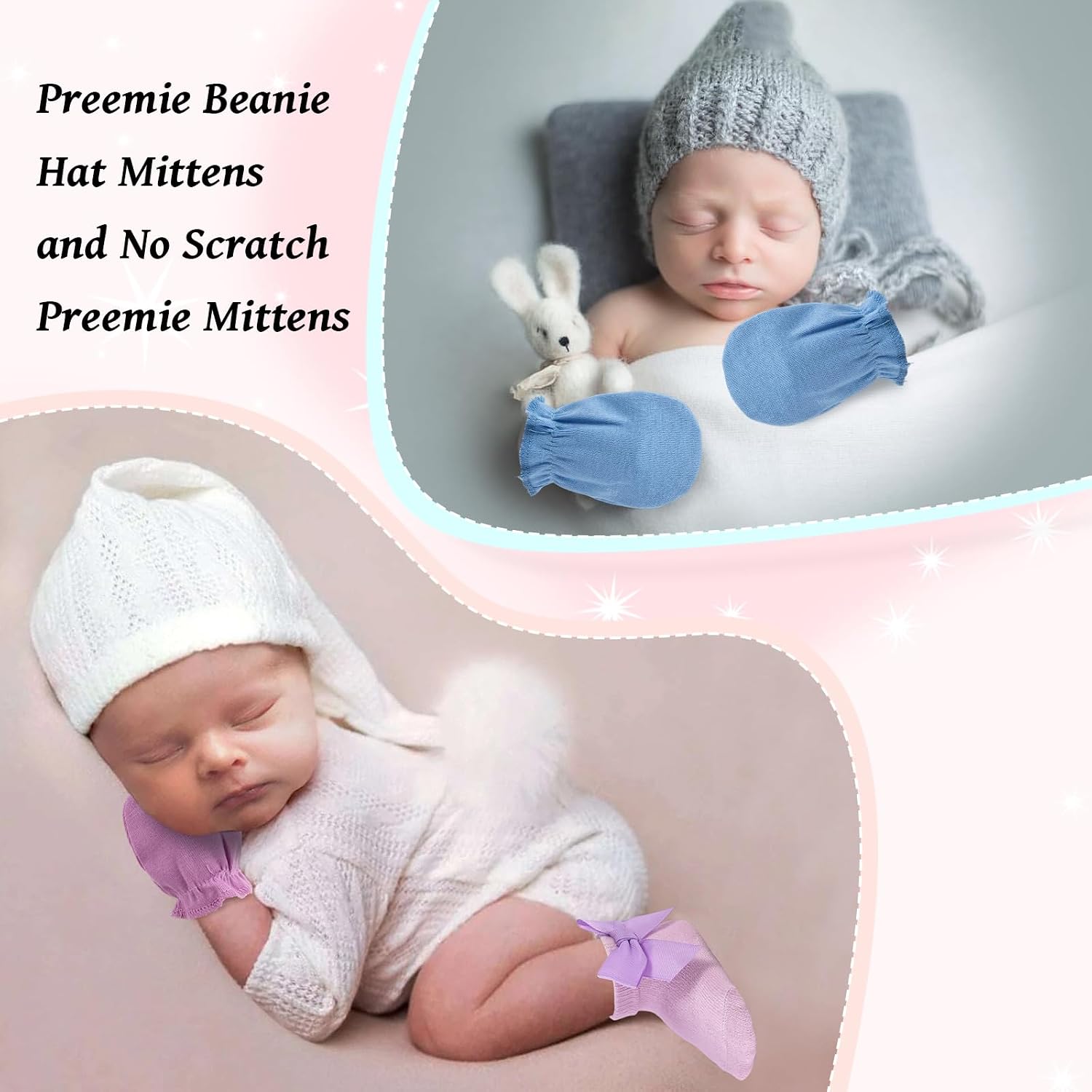 12 Pack Newborn Baby Mittens and Socks Set for 0-6 Months Baby Girls Boy,Bow Cotton Newborn Socks Mittens No Scratch Infant Gloves Newborn Baby Essentials