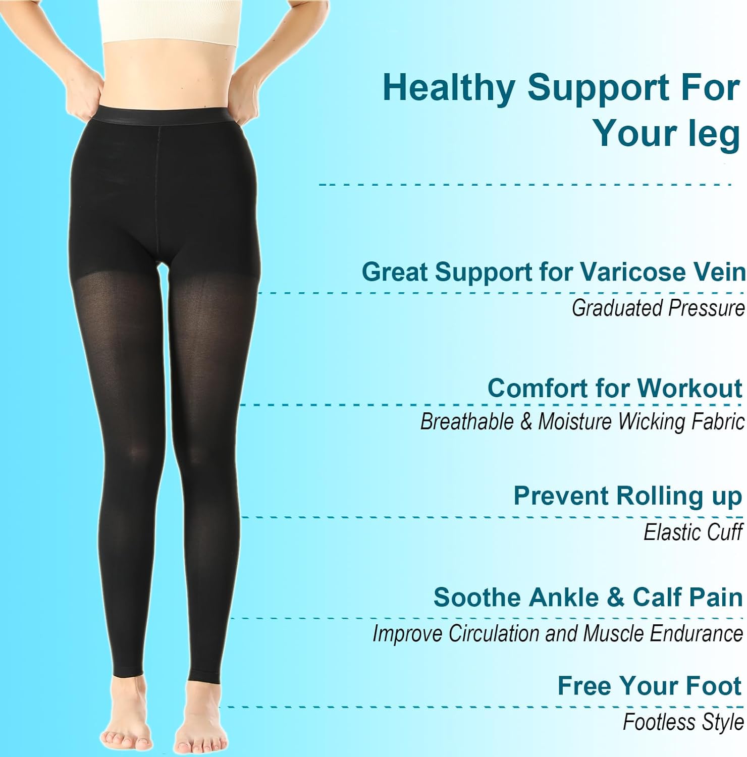 Medical Compression Pantyhose For Women & Men,20-30 mmHg Medical Grade Support Hose Tights For DVT,Pregnancy,Varicose Veins,Relief Shin Splints,Edema,Swelling - Image 2