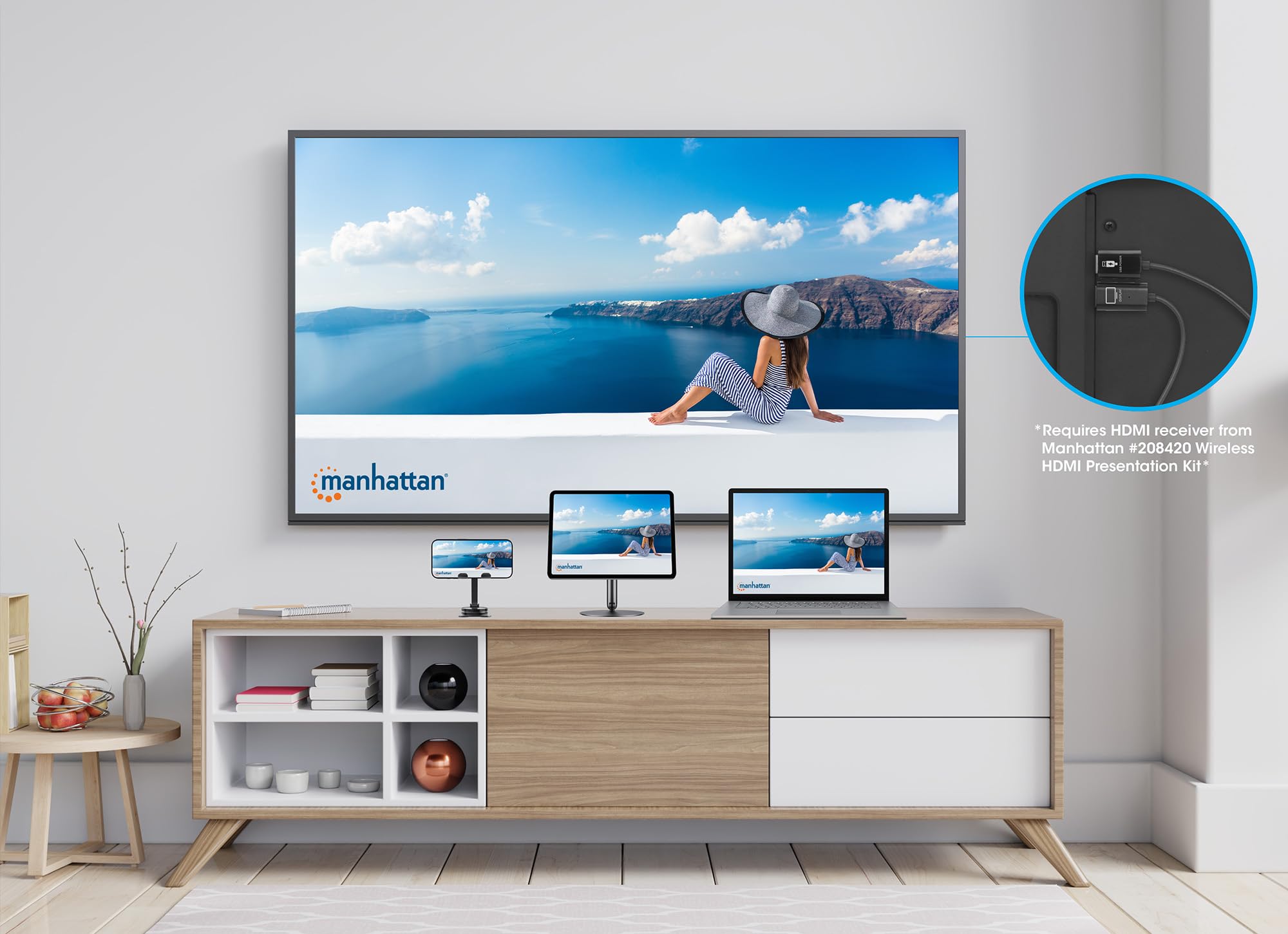 Manhattan 1080p Wireless HDMI-Displayadapter + USB-C Sender