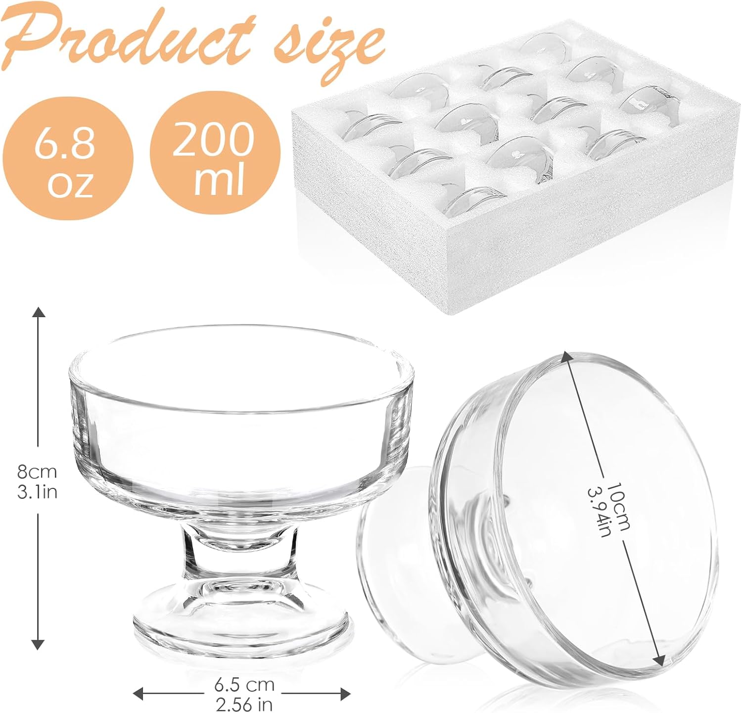 Sliner 24 Pcs Bulk Glass Ice Cream Bowls 6.8 oz Clear Dessert Cups Footed Trifle Bowls Summer Kitchen Bowls Mini Dessert Bowls for Fruit Sundae Wedding Baby Shower Party Supplies, Serves 24