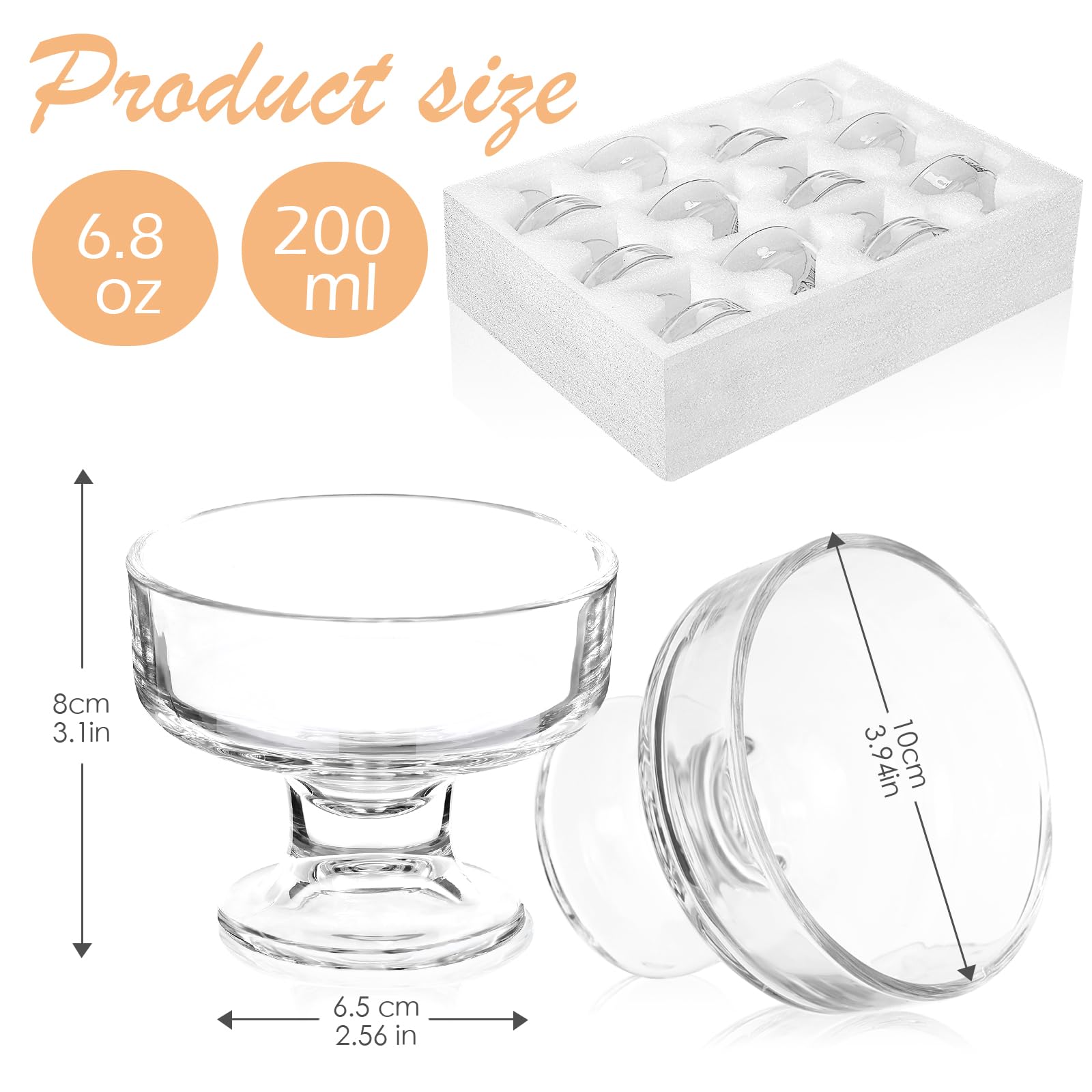 Sliner 24-teiliges Glas-Eisschalen-Set, kleine Glasschalen für Eiscreme, 193 ml, klare Dessertbecher, Mini-Dessertschalen für Obst, Pudding, Nüsse, Parfait, Eisbecher, Getränke