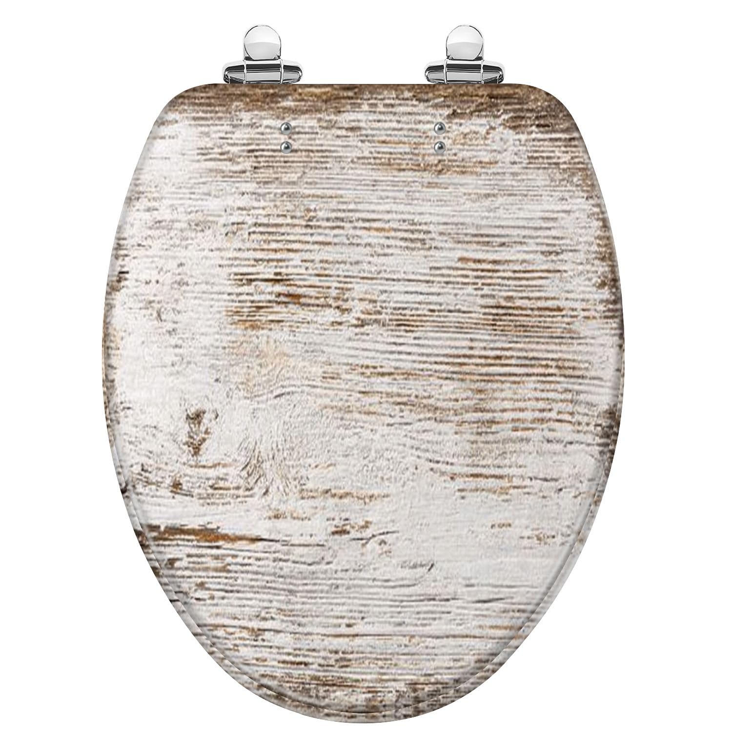 KEXYOAN Black and White Vertical Wood Texture Round Toilet Seat, Slow Close Lid Hinges Quick Release, Easy Clean (Multi1, Elongated)