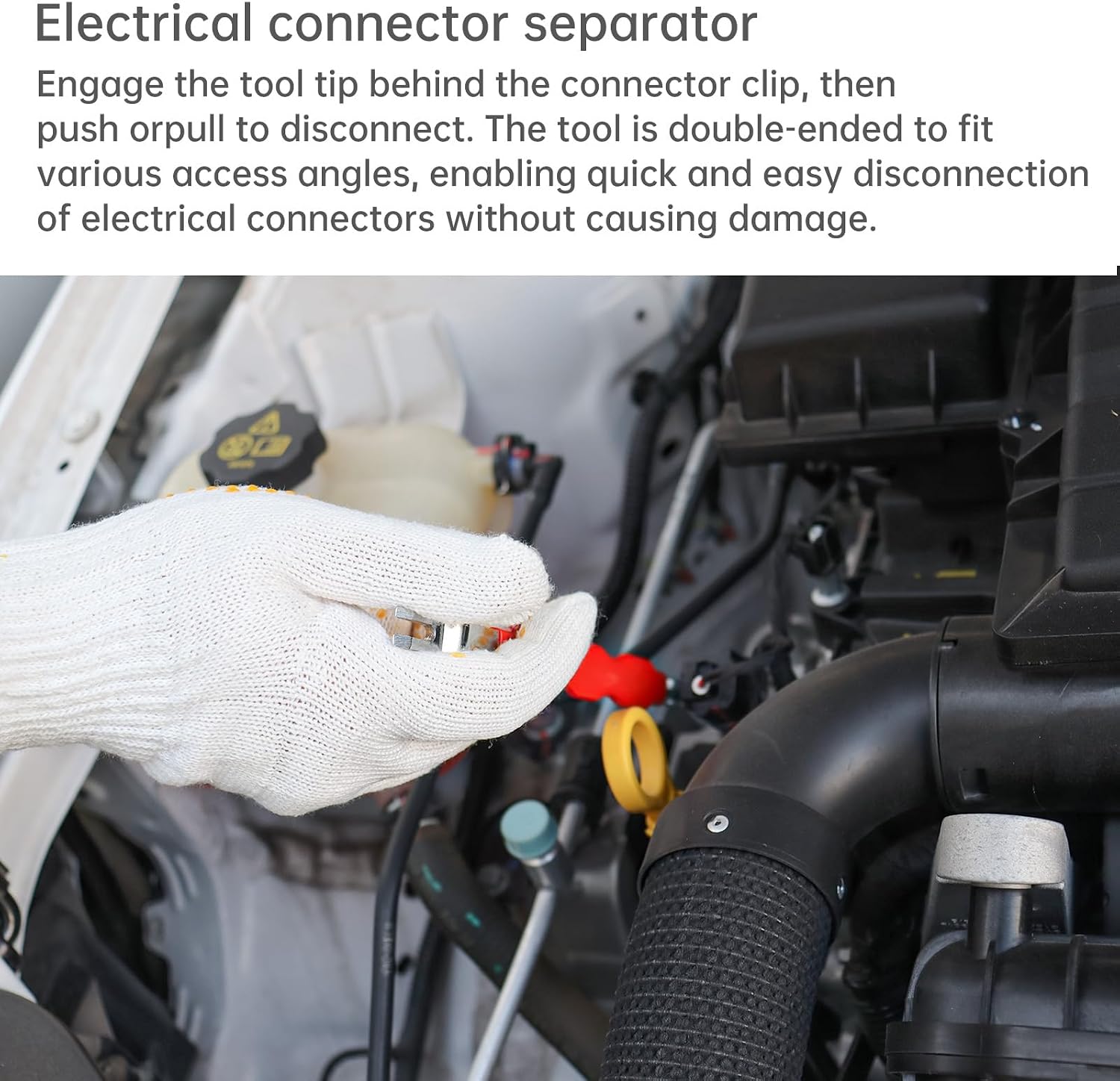 Electrical Disconnect Pliers 37980 with Gloves, 60 Degree, Electrical Connector Separator 13120, Plug Pliers, Terminal Removal Tool, Automotive Hose Disconnect Tools for Push Tab Style Plugs