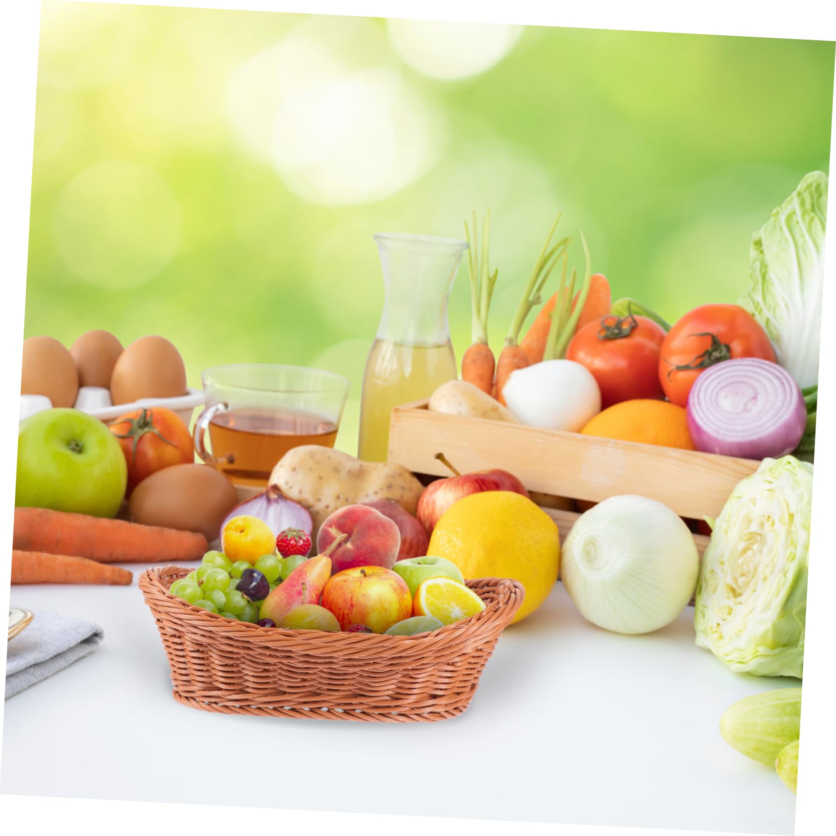 Cabilock 1pc Woven Food Basket Decorative Storage Container for Kitchen Bakery and Home Use Multi Functional Snack Fruit and Picnic Organizer and Design