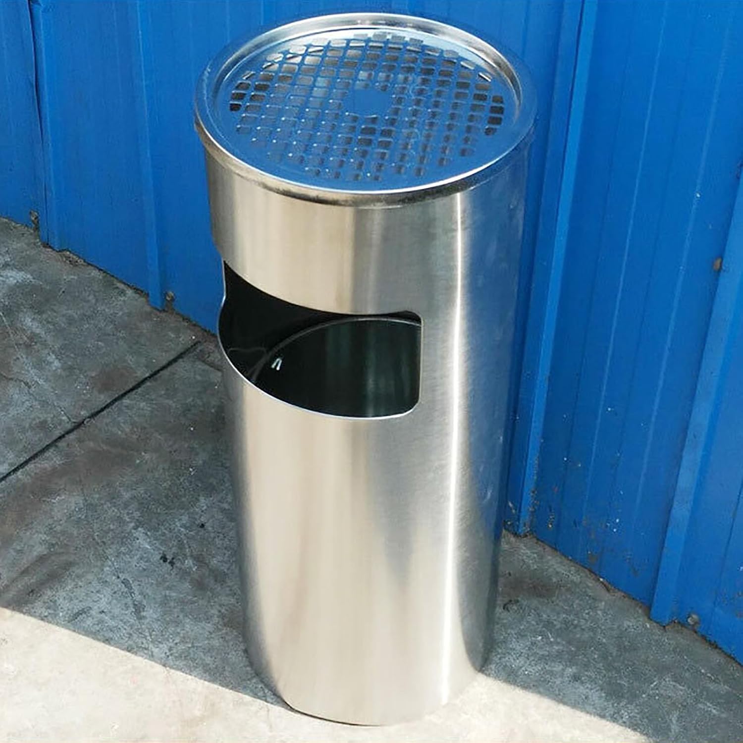SAZDFY Indoor Outdoor Round Trash Can, Commercial Garbage Bin Stainless Steel Waste Container with Removable Inner Bucket, Ashtray Metal Can for Patio Yard Garage (30x30x61cm(12x12x24), A)