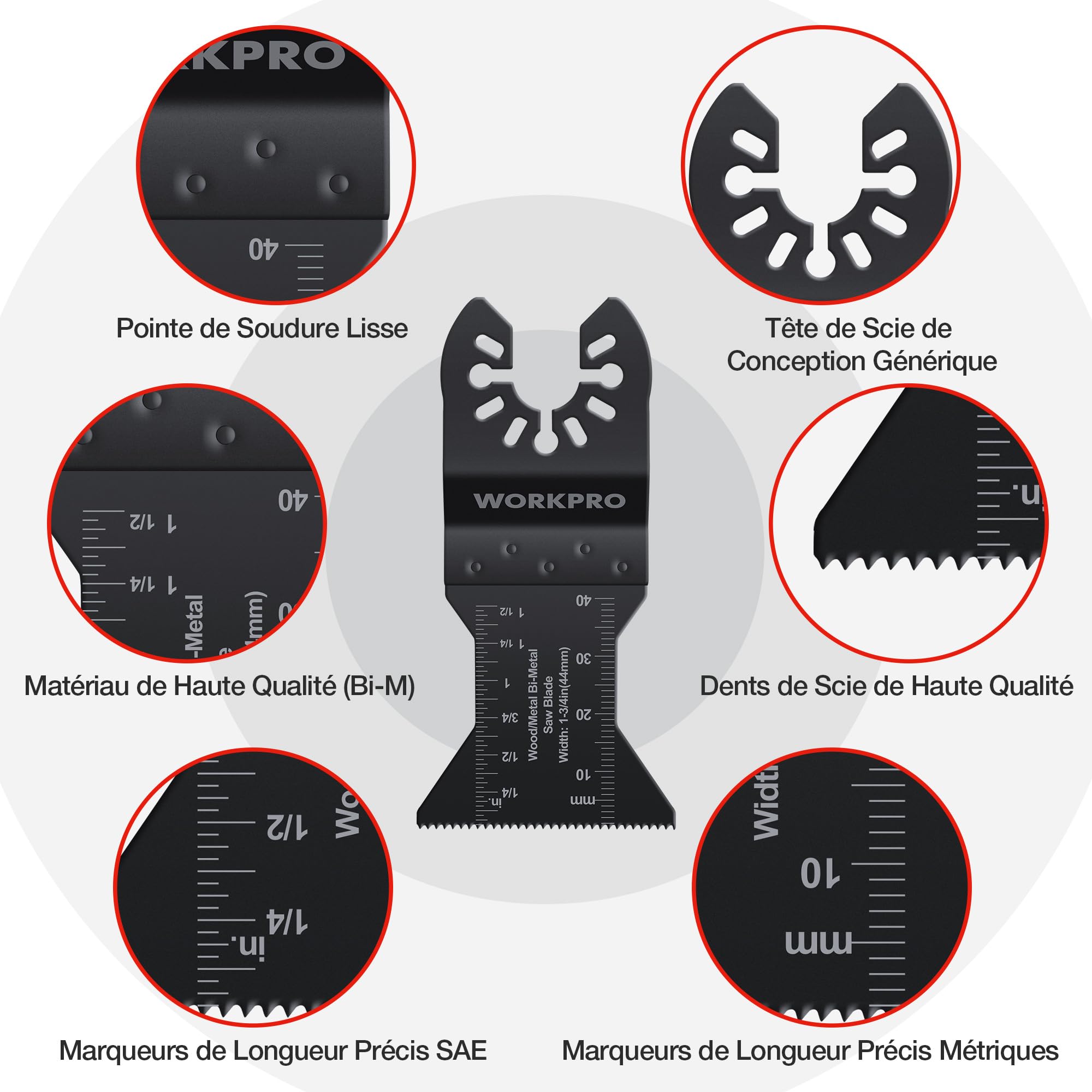 WORKPRO 22Pcs Lames de Scie Oscillantes, Coffret des Accessoires d'Outil Multifonction Oscillant, Lame de Scie Universelle pour Bois, Clous, Métal,Plastique, etc