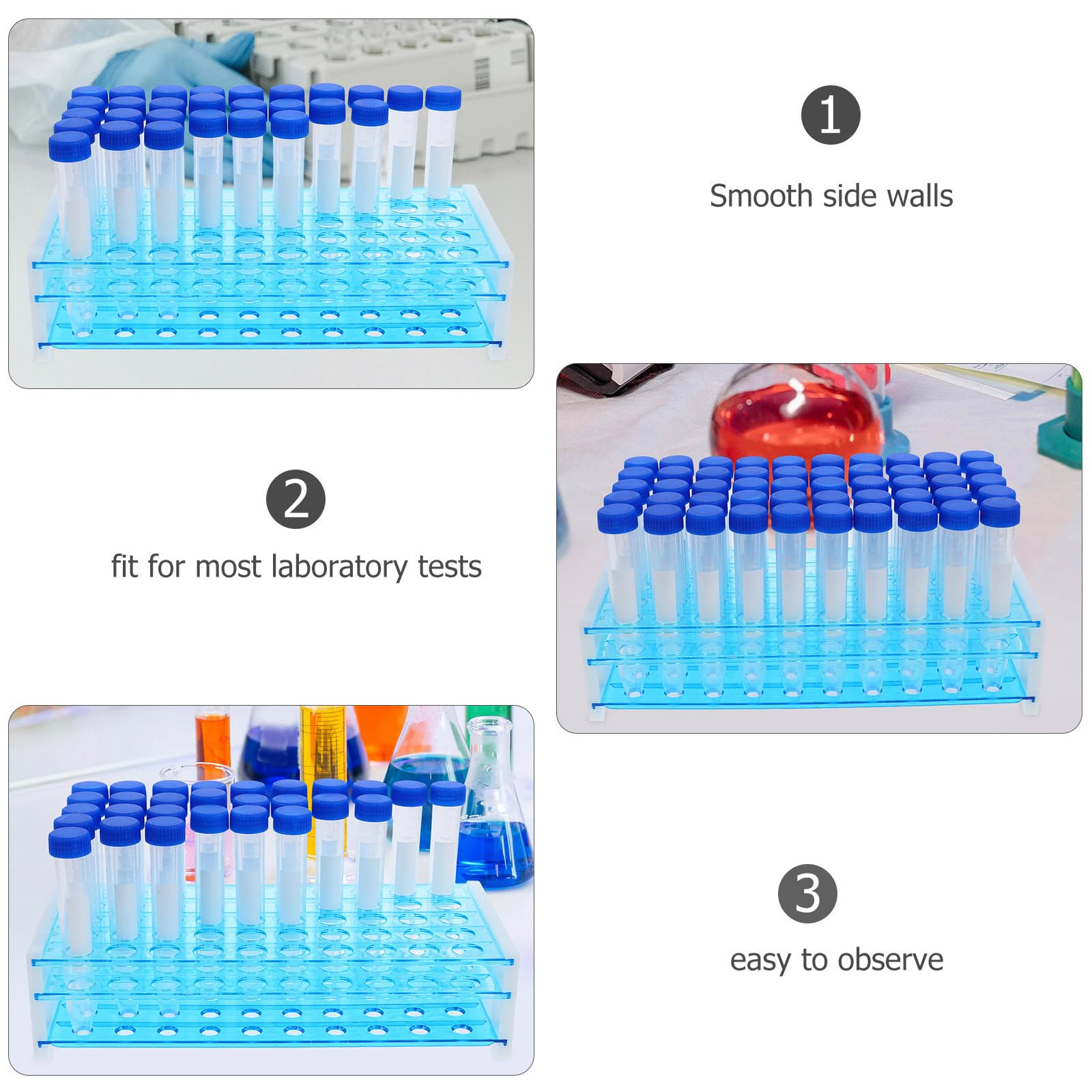 NUOBESTY 15 Ml Zentrifugenröhrchen aus Kunststoff mit 2 Abnehmbaren Röhrchenständern 50 Loch Labor Reagenzglas Ständer für Präzisionsproben und Wissenschaftliche Tests