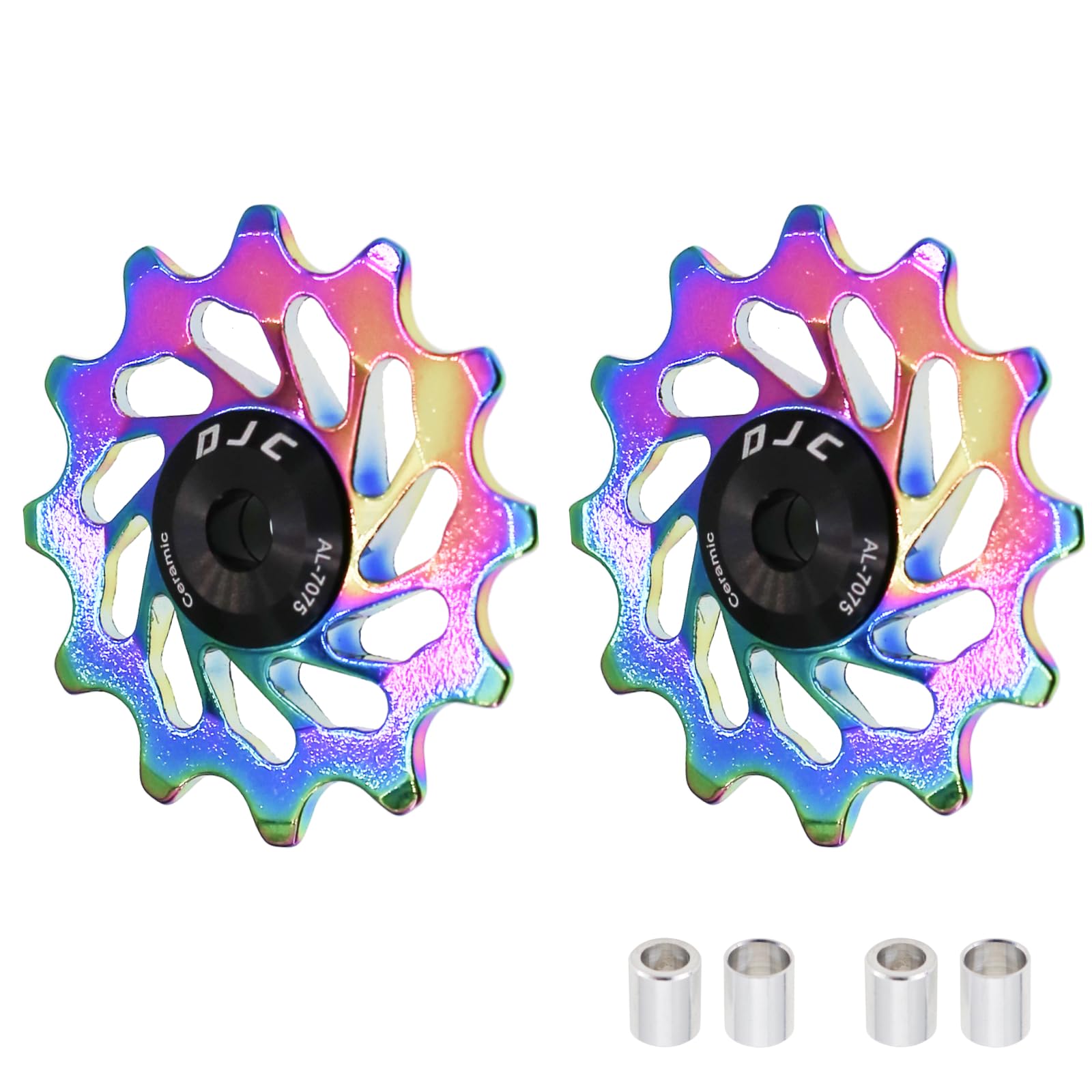 DJC Bike Ceramic Bearing Pulley Wheel 2pcs Guide Roller 11T 12T 13T 14T 15T 16T MTB Road Bike Rear Derailleur for Shimano for Sram Pulley oilslick (oilslick, 2pcs 12T)