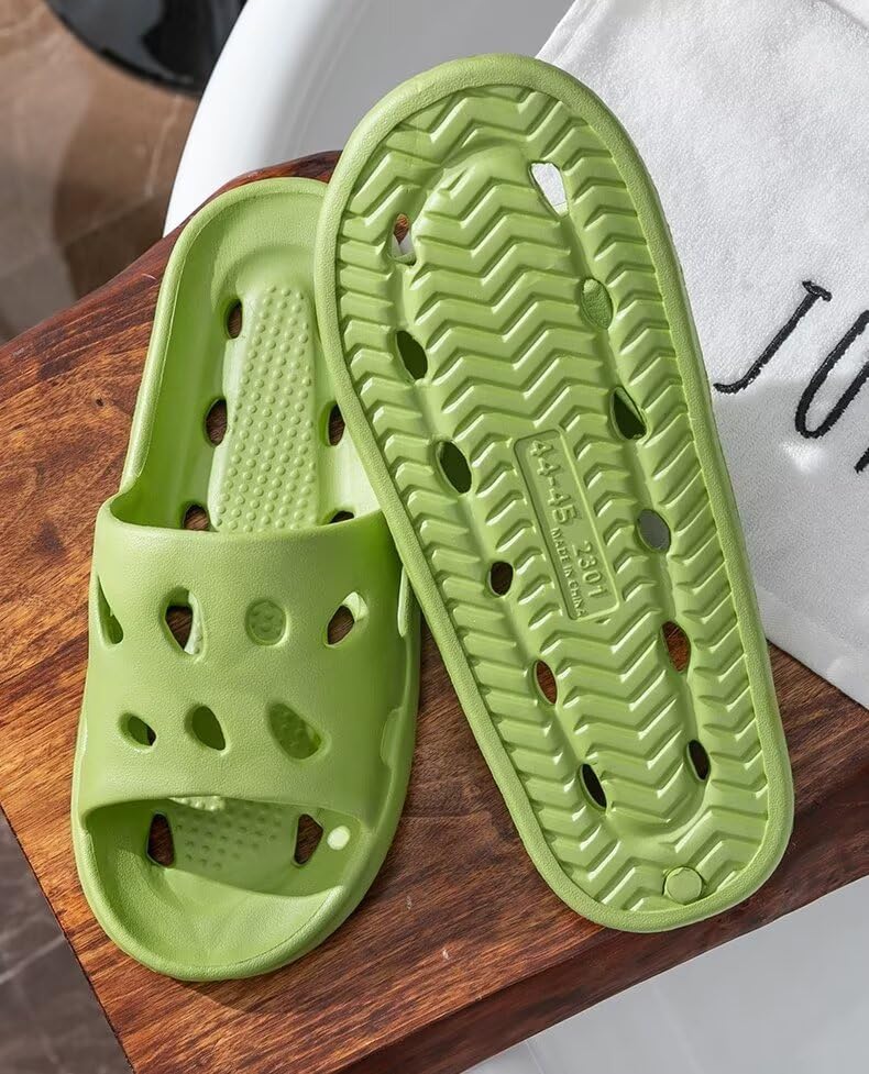 Non-Slip Quick-Dry Shower Slippers for Women & Men, Ultra-Soft Cushion Thick Sole Bathroom Sandals, EVA Drainage Hollow Clogs, Bath Slippers（Size：38-39，Green）3