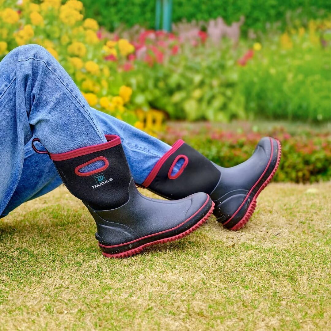 Trudave Rubber Boots for Women, Mid Calf Rain Boots, Womens Waterproof Boots, Neoprene Insulated Outdoor Work Mud Boots for Hunting Farming Gardening Fishing, Size 5-11 - Image 7