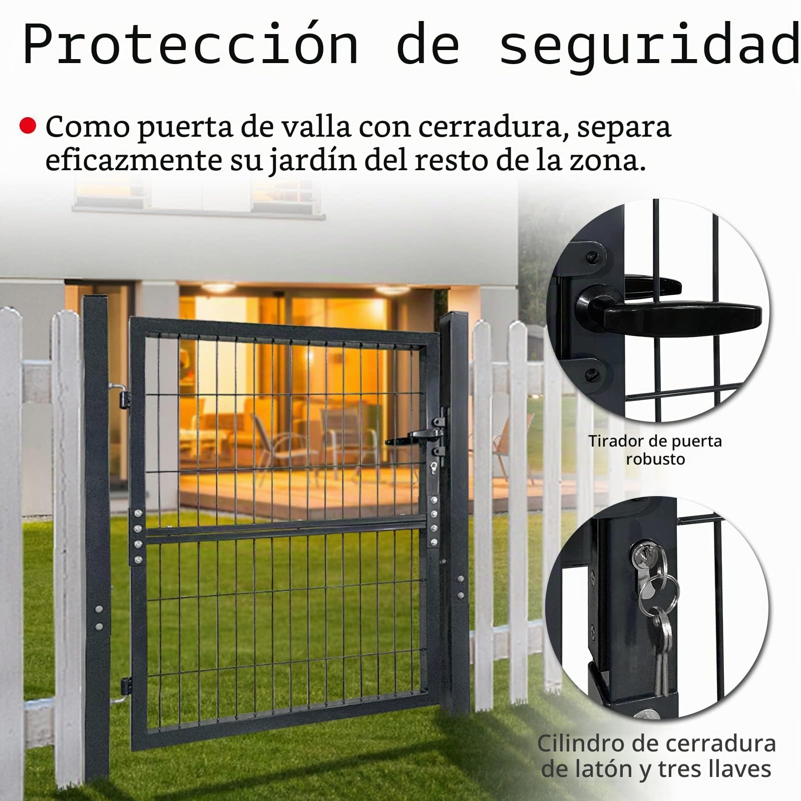 UISEBRT Puerta de jardín de acero galvanizado, antracita, puerta de jardín, con postes y cerradura, puerta de jardín, puerta (150 * 100 cm)