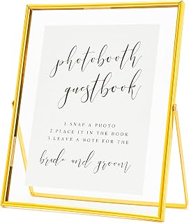 Calculs Wedding Guest Book Inspo Glass Picture Floating Frames Gold Sign Holder, 8x10in Menu/Card Display Stand for Party Guestbook Table Decoration