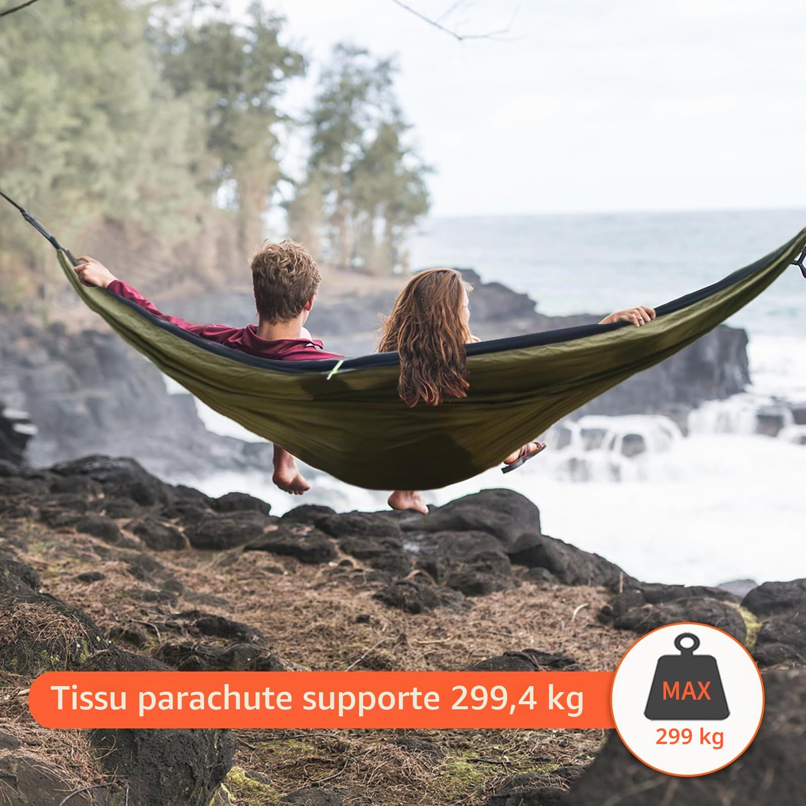 NewDoar Hamac de camping avec moustiquaire et bâche anti-pluie, ensemble de parachute portable en nylon avec sangles d'arbre, lit balançoire pour randonnée, randonnée (vert militaire)
