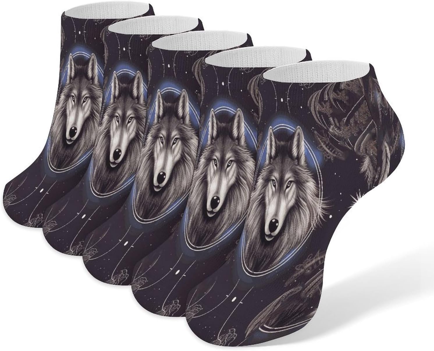 Wolves And Dream Catchers Ankle Sock,Cushioned Crew Socks Low Cut Compression Running Sock with Ankle Support for Men Women(5 Pairs)