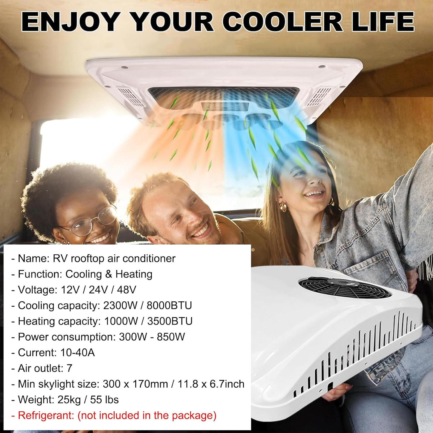 8000BTU RV Air Conditioner with Heat - Universal Rooftop AC Unit, 2-in-1 Heating & Cooling for Camper, Truck, Boat, Caravan, Quiet 12V A/C System