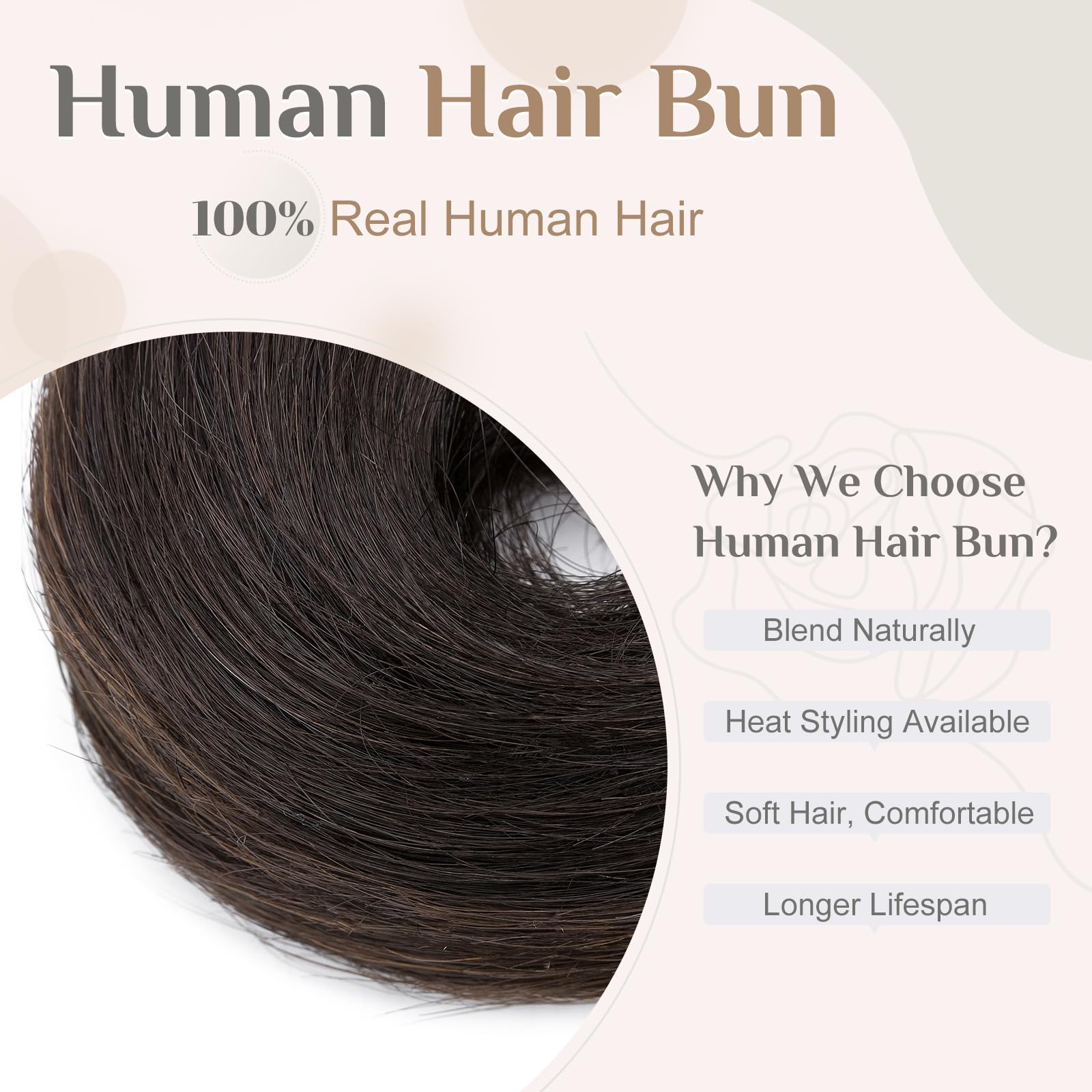 Elailite Hair Pieces For Women Straight Bun Real Hair Human Hair Smooth Neat Hair Covered Scrunchies Donuts Updo Chignon - Image 3