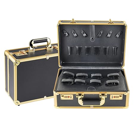 Professional Barber Case, Stylist Tool Box Organizer Dual Layer 16 x 13 x 6 inch Barber Box with Code Lock for Clippers, Combs, Barber Supplies (Dual Layer Black)