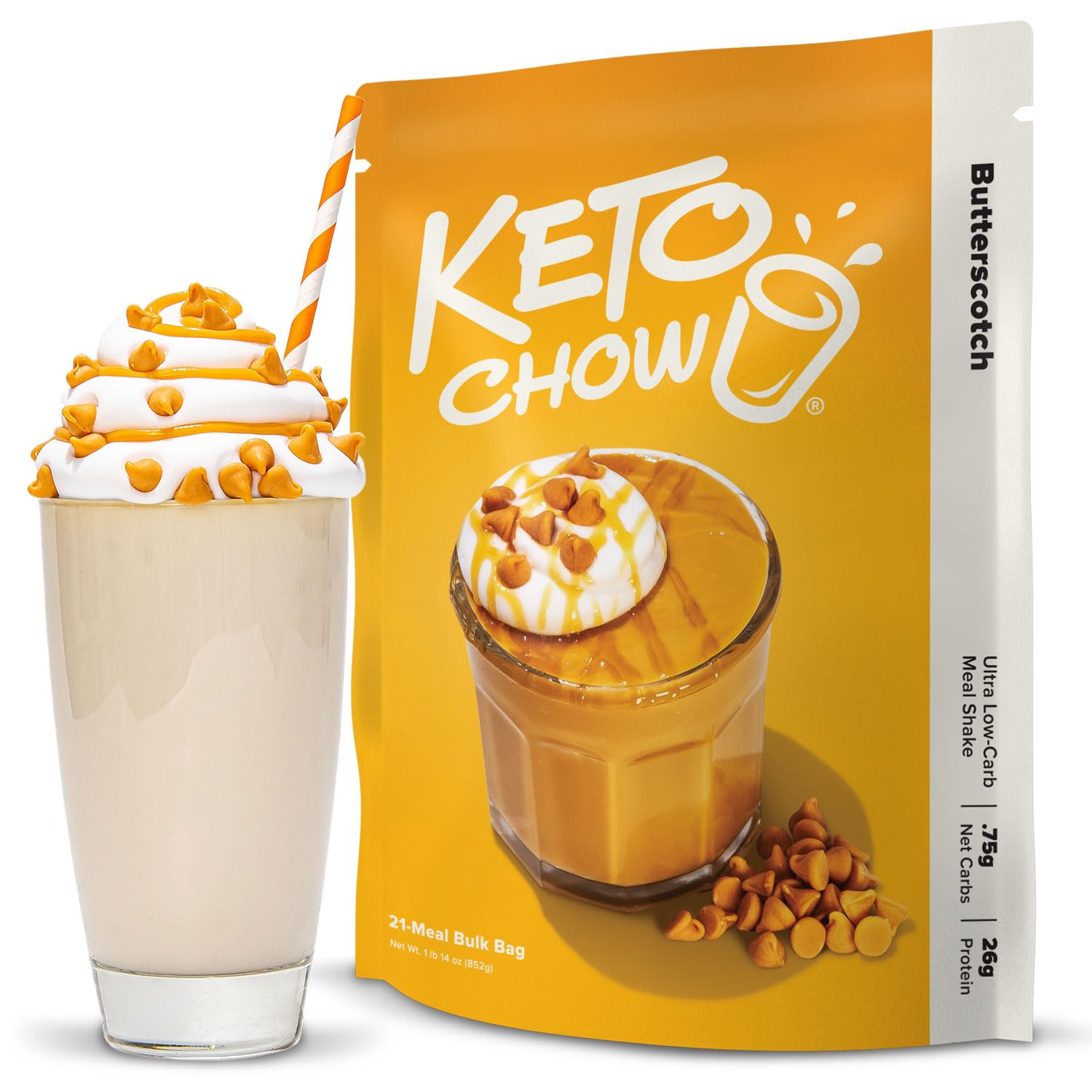 Keto Chow Butterscotch | Keto Meal Replacement Shake Powder | Nutritionally Complete | Low Carb | Delicious Easy Meal Substitute | Protein Rich You