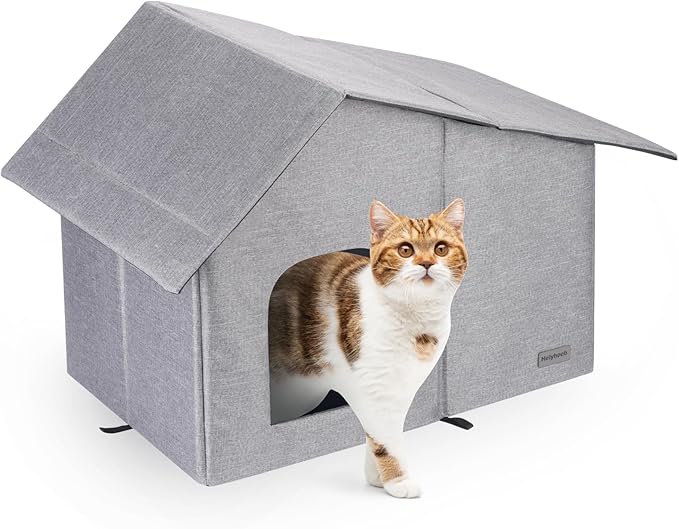 Outdoor Cat House Weatherproof, Collapsible Outside Cat House for Outdoor/Indoor Cats, Feral Cat House Shelter with Soft Warm Mat (20”*13”*16”)