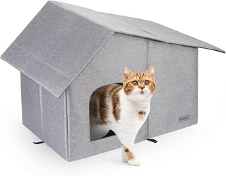 Helyhoob Outdoor Cat House Weatherproof, Collapsible Outside Cat House for Outdoor/Indoor Cats, Feral Cat House Shelter with Soft Warm Mat (19.69''*13''*15.94'')