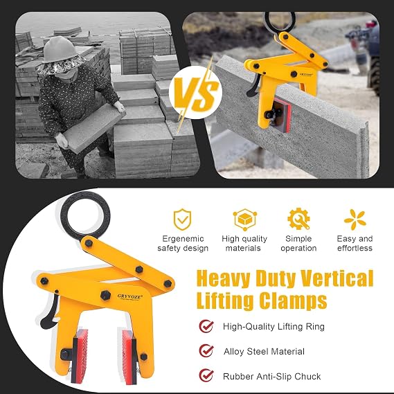 Stone Lifting Clamp, 860 lb, 1.2-3.4 Opening, for Granite Slabs | Heavy-Duty A-Frame Stone Lifter and Carrying Tongs for Large-Format Marble, Concrete, Steel, Rocks, Curbstones and Glass
