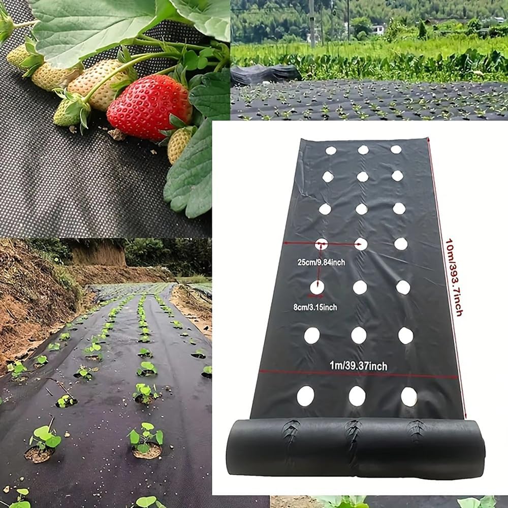 1x10 Meter Black Perforated Grass Proof Cloth - Breathable and Permeable, Suitable for Vegetable Gardens