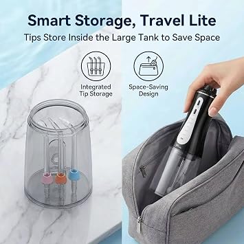 MOCEL Water Dental Flosser Oral Irrigator with 5 Modes, 350ml Cordless Water Teeth Cleaner Pick 6 Tips, IPX7 Waterproof Rechargeable Portable Powerful Battery for Travel & Home Braces & Bridges Care
