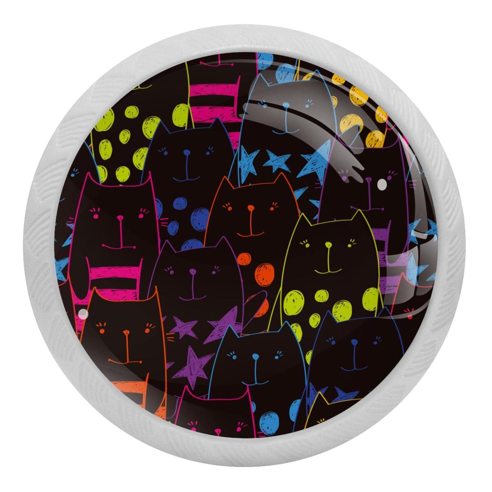 Boutons de placard de cuisine et poignées de porte d'armoire motif chat noir fluorescent x4