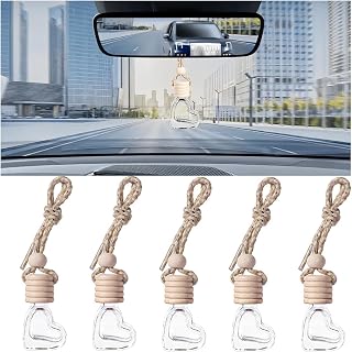 Mandark 5PCS Hanging Car Perfume Bottle Pendant, 8ml Empty Glass Vehicle Oil Perfume Aromatherapy Diffuser Charms, Auto Rearview Mirror Ornament Pendant, Universal for Most Cars (Heart)
