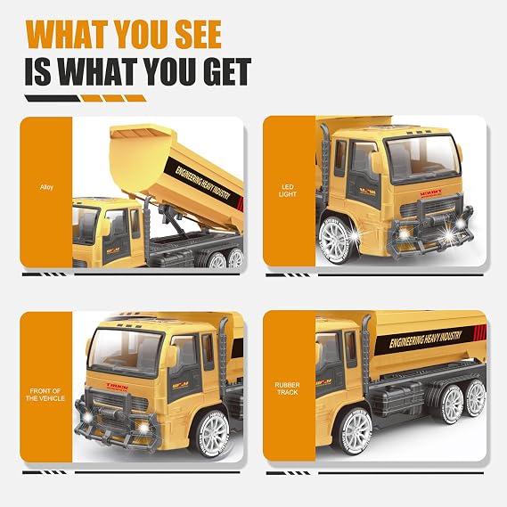 Remote Control Dump Truck Toys, 6-Channel RC Construction Vehicle with Lighting, 2.4Ghz RC Tractor Toy with Light, Construction Vehicles Toys Car for Boys 3 4 5 6 7 8-12 Year Old， Birthday Gift Boy