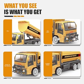 Remote Control Dump Truck Toys, 6-Channel RC Construction Vehicle with Lighting, 2.4Ghz RC Tractor Toy with Light, Construction Vehicles Toys Car for Boys 3 4 5 6 7 8-12 Year Old, Birthday Gift Boy