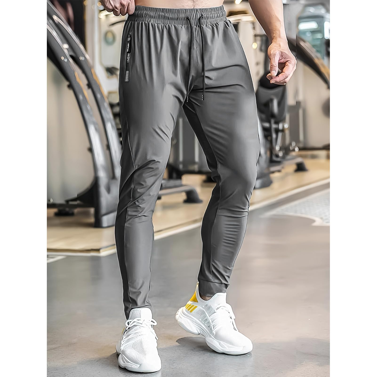 Hombre Verano Pantalones Deportivos Elásticos Ligeros con Bolsillos con Cremallera Pantalones Finos Informales (Fondo Abierto/Fondo Cerrado)