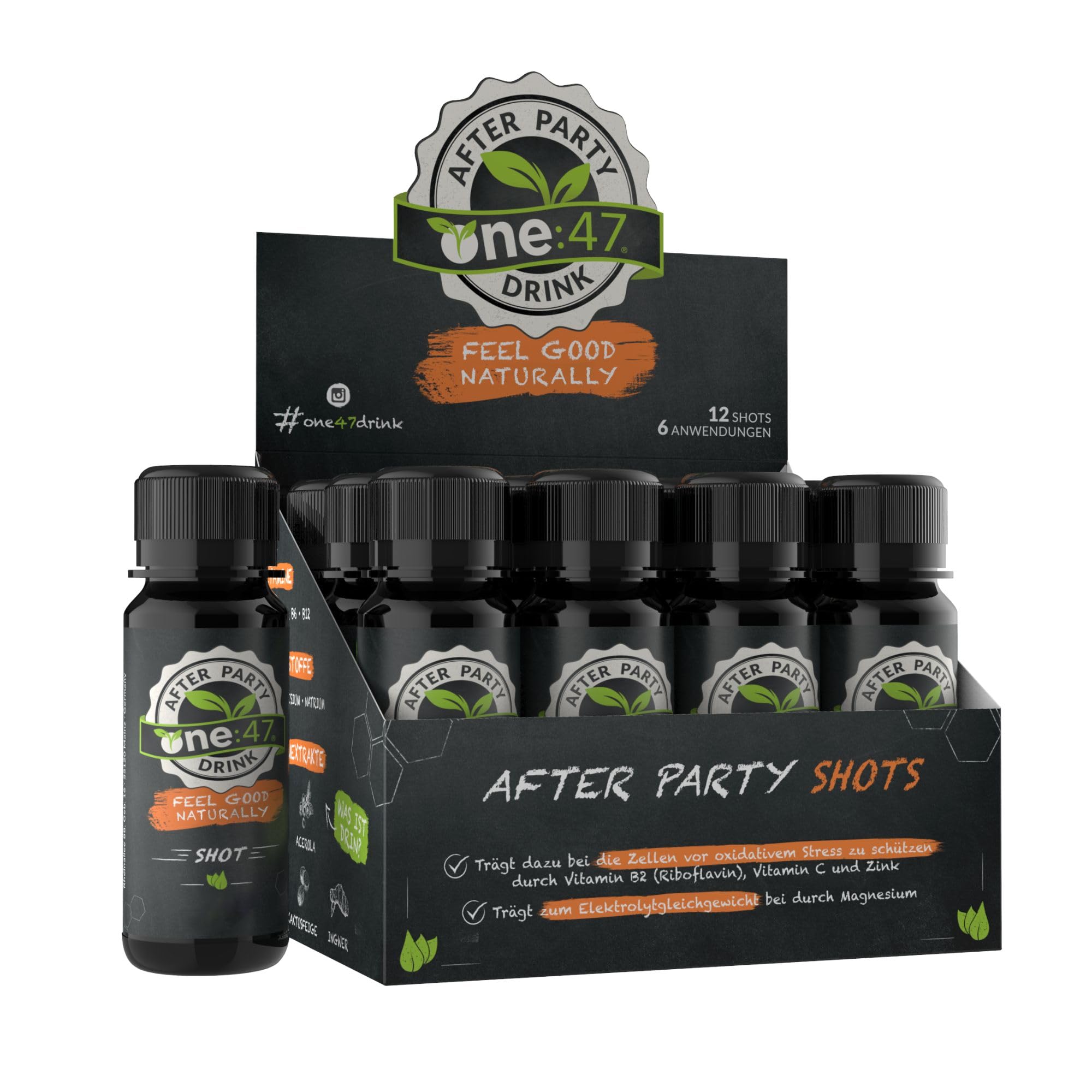 After Party Drink | 12 Shots | Elektrolyte, Vitamine & Mineralstoffe | Basisches Elektrolytgetränk zur Rehydration mit Magnesium, Zink, Vitamin C & B-Vitamine | Vegan | Nahrungsergänzungsmittel