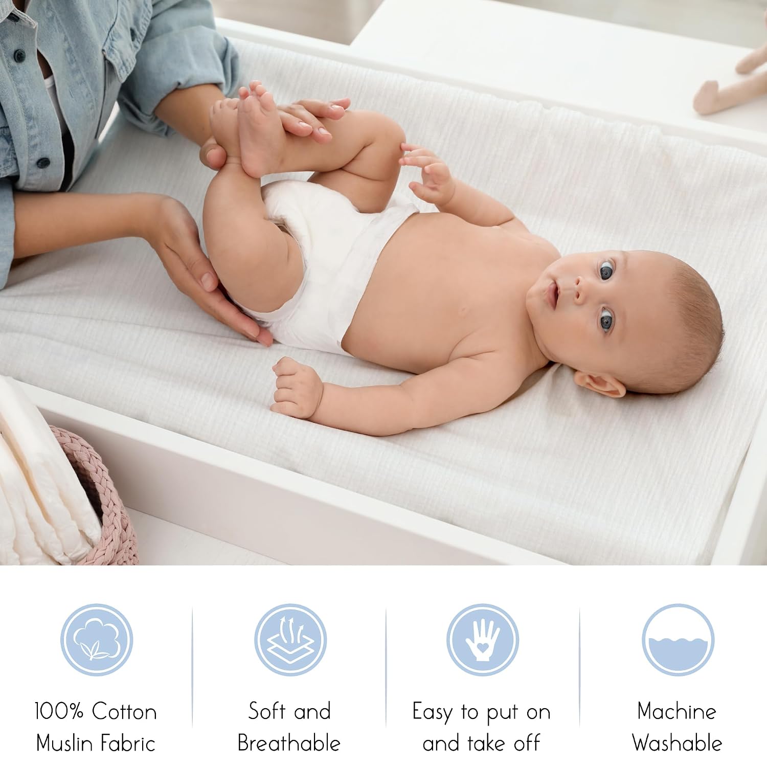 Meracorallo Muslin Changing Pad Cover, 100% Cotton Soft and Comfortable Floral Changing Table Cover for Baby Boys and Girls, Fog