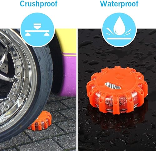 Miniatura 2 de AK Paquete de 12 balizas LED para carretera, luz intermitente de advertencia de seguridad, disco de emergencia para vehículos, barcos con base