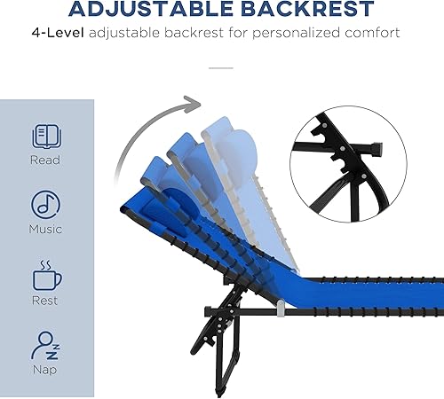 Vista 67 de Outsunny Tumbona plegable, silla de bronceado para patio, tumbona para exteriores con respaldo reclinable de 4 posiciones, asiento de malla Blanco