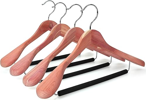 Miniatura 8 de TOPIA HANGER Perchas de madera de cedro rojo americano sin terminar, perchas de ropa de madera de lujo, hombro ancho con barra acolchada negra para