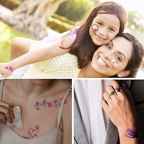 Miniatura 7 de 20 hojas de calcomanías de tatuajes temporales de flores, impermeables, para arte corporal, acuarela, floral, tatuaje temporal para mujeres y niñas,