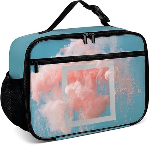 Lonchera reutilizable con pintura de color rosa coral pastel, bolsa de almuerzo aislada, bolsa enfriadora, contenedor de comida para mujeres, niños,
