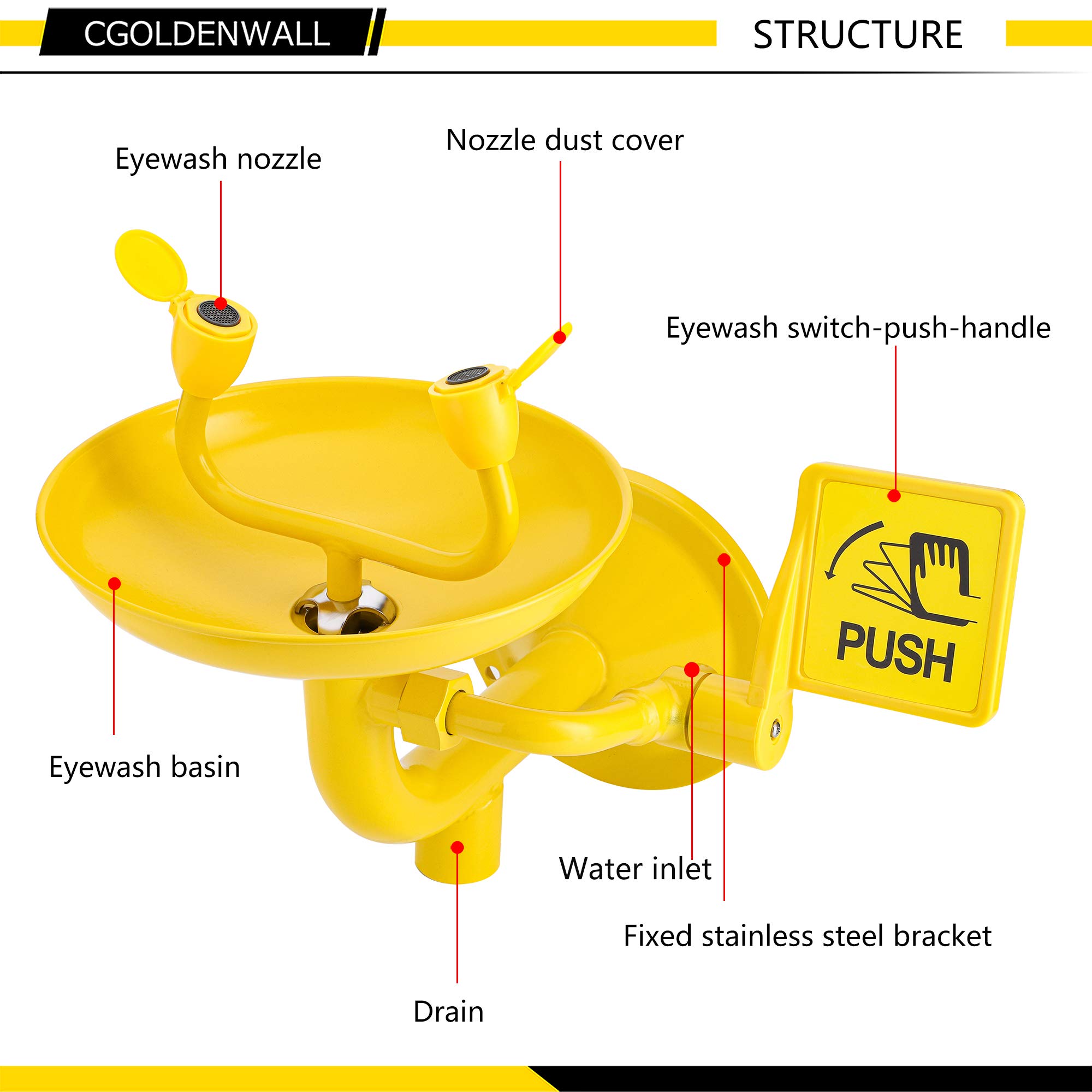 CGOLDENWALL Eye Wash Station Wall Mounted Eyewash Station Eye Face