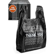 UMT Plastar 100 Count Thank You Bags, 12 x 6 x 22 in, 15 Mic Black Bags