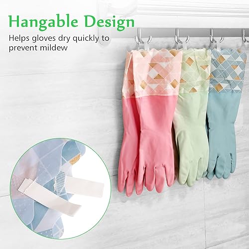 Miniatura 5 de Yiomxhi Guantes de limpieza para el hogar, 3 pares de guantes reutilizables para lavar platos, sin látex, guantes de cocina antideslizantes con