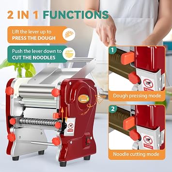 Newhai 550W Commercial Electric Pasta Maker, 2mm/6mm Dual Blade