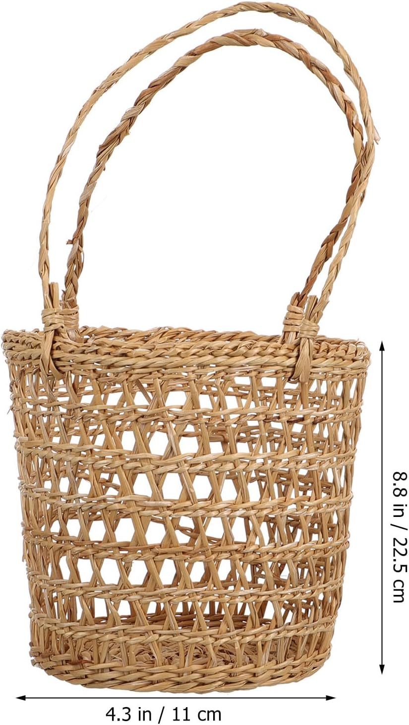 SUPVOX Handheld Flower Basket Straw Woven Storage Basket for Desktop Decor image 2