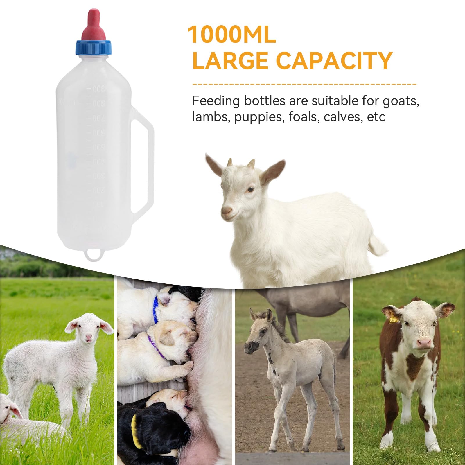 1L Biberon De Lait De Veau, Bouteille De Lait Bouteille d'alimentation De Lait Sucette d'alimentation De Lait De Biberon d'agneau À Visser Biberon Veau avec Tétine pour Chèvre, Agneau, Chiot, Poulain