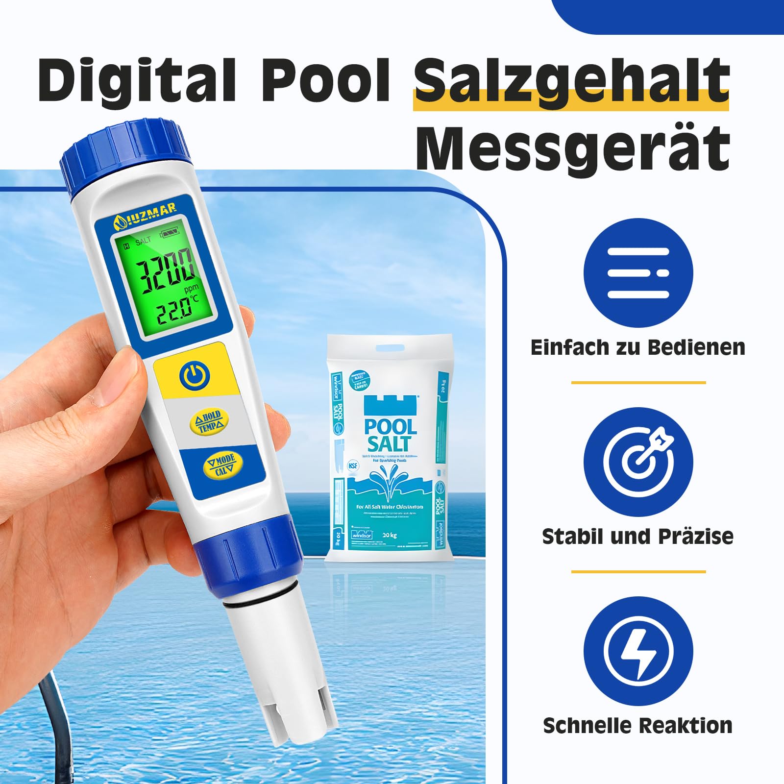 UIUZMAR Pool pH Chlor Messgerät und 7 in 1 Salzmessgerät für Pools