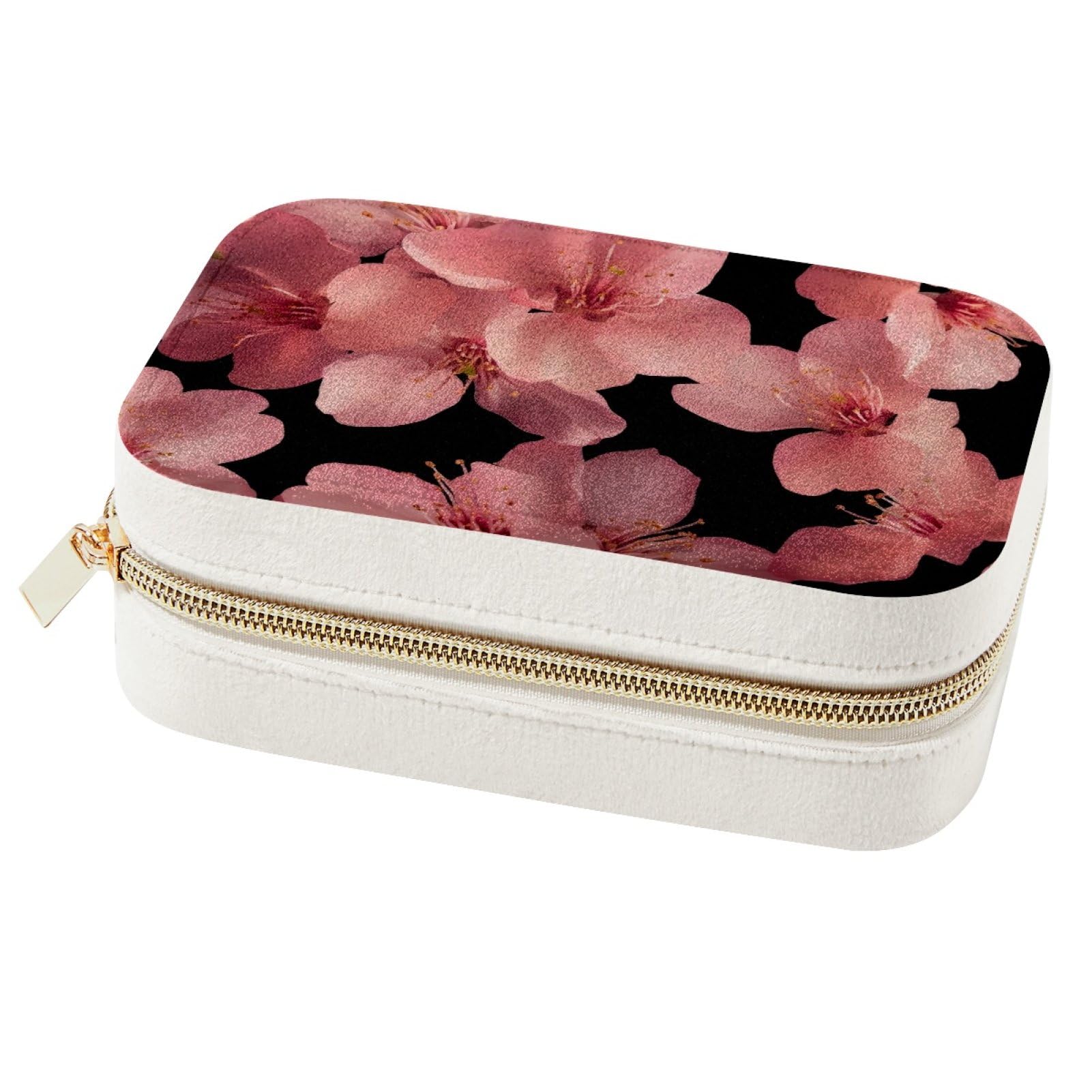 Boîte de rangement bijoux femme et fille portable motif fleurs roses
