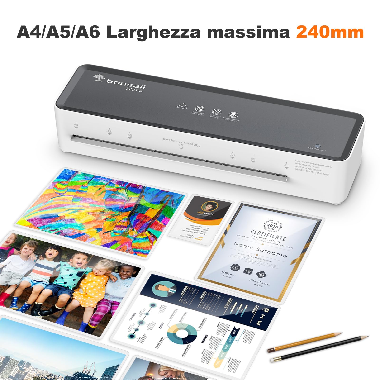 Bonsaii L421-A Plastificatrice A4 80-100 micron 5 fogli pellicola laminazione