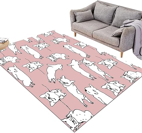 Amazon 長方形エリアラグリビングルーム アクセントラグ 寝室の床の敷物 アクセントエリアカーペット 犬のピンクの白いパターン Size 152cm 244cm 5 X 8 ラグ カーペット オンライン通販