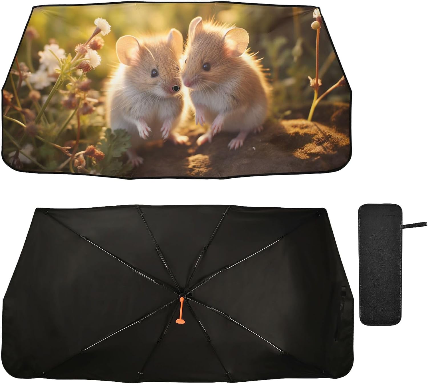 Car Umbrella Sun Shade Cover, Cute Squirrel Umbrella Sun Shade for Car Truck Window Front Windshield, Blocks UV Rays Sun Visor Protector Sun Heat Reflector to Keep Your Vehicle Cool